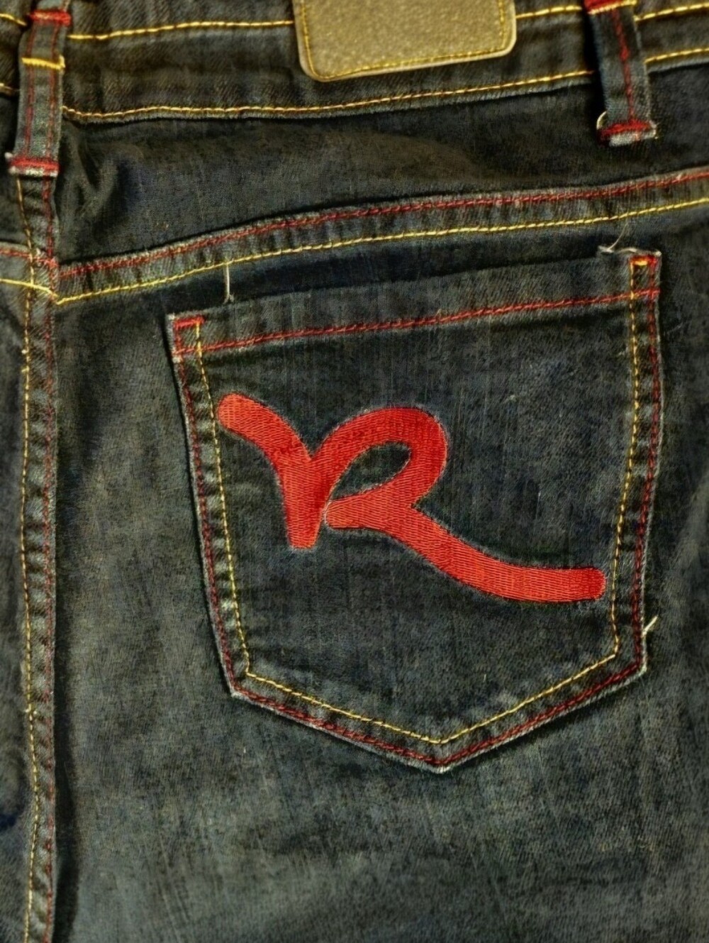 ROCAWEAR Dark Denim Flared Jeans with Red Pocket Embroidery